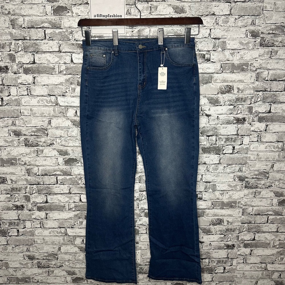 NWT EUC Good Wear Club Blue Flare Wide Leg Jeans Vintage Dark Wash Size Tall 2XL